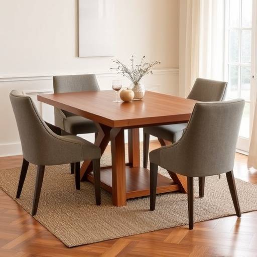 Mesa de jantar de madeira maciäa com design moderno e cadeiras estofadas